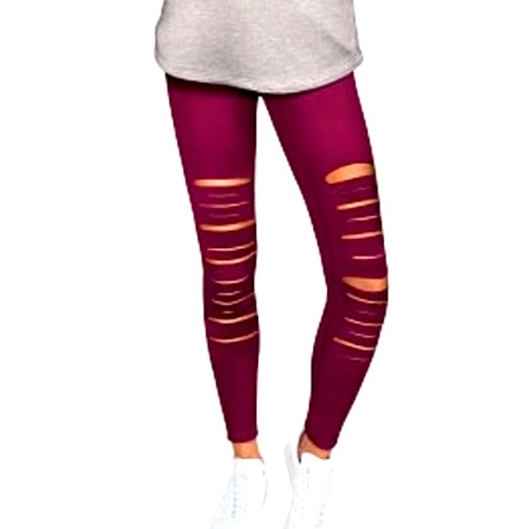 PINK Victoria’s Secret XS Ultimate Ripped Leggings Maroon - Picture 1 of 16